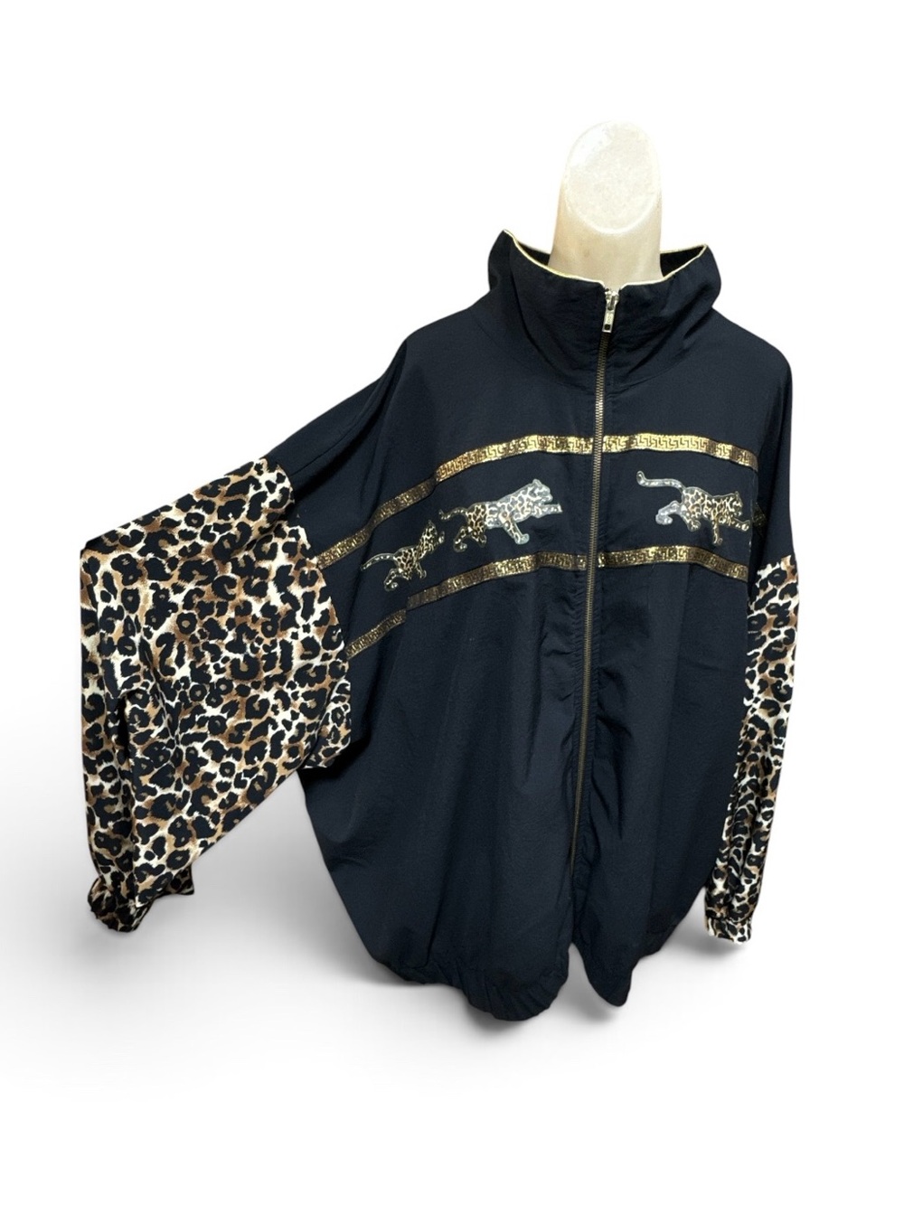 Vintage Unisex 90s Silver Threads Leopard Jaguar Windbreaker Jacket USA Oversize